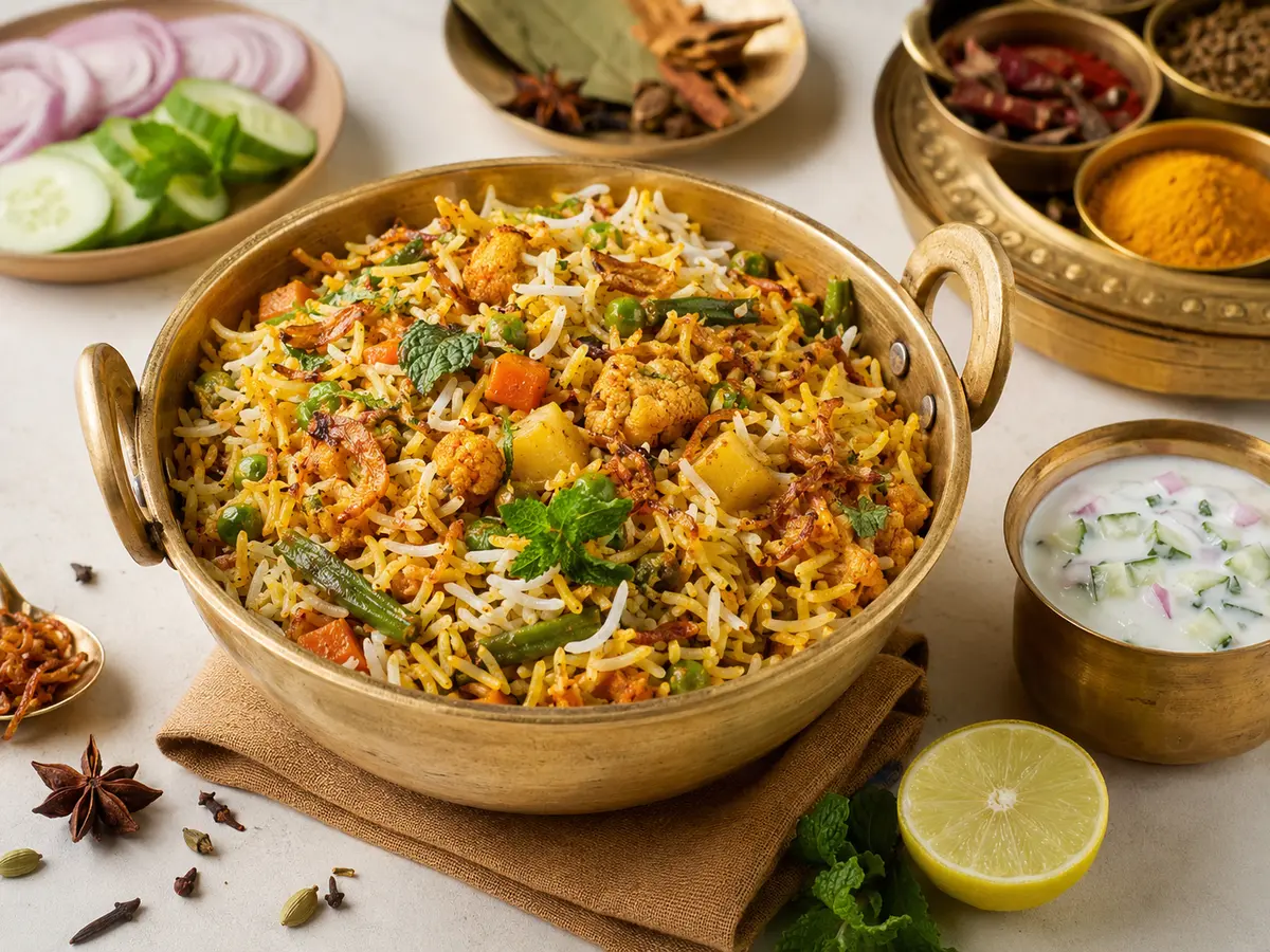 Vegetable biryani and raita category visual